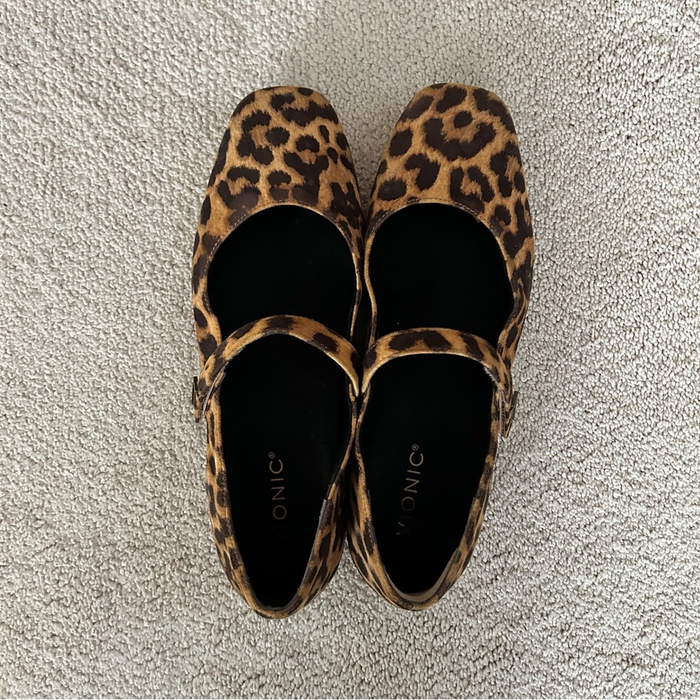 Vionic Leopard Print Mary Jane Flats
